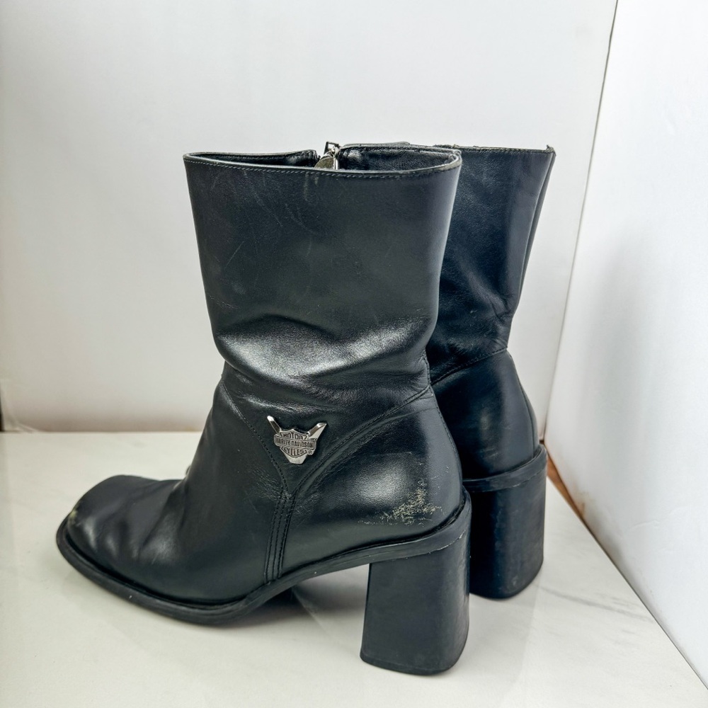 Harley-Davidson Chunky Black Platform Ankle Boots - Retro Boho Leather Footwear